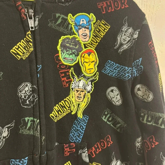 Marvel Boys Super Hero‎ Zip Up Hoodie Size 5 MARVEL on top of hood Thor Ironman - Picture 2 of 5